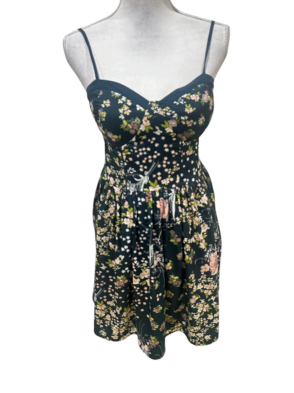 Band of Gypsies Dark Teal mini fit & flare sundress Pink floral corset top small